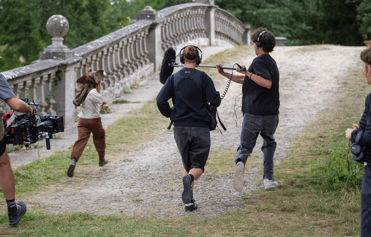 Crew filming an action scene